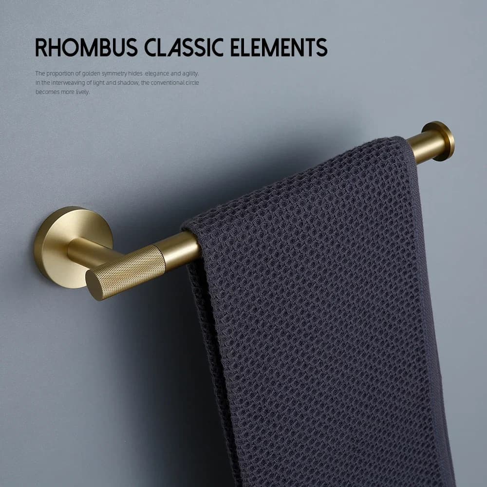 Bathroom Hardware Accessories  Brushed Gold Knurled Brass Kit Towel Bar Ring Robe Hook Paper Holder Towel Ring Toilet Brush