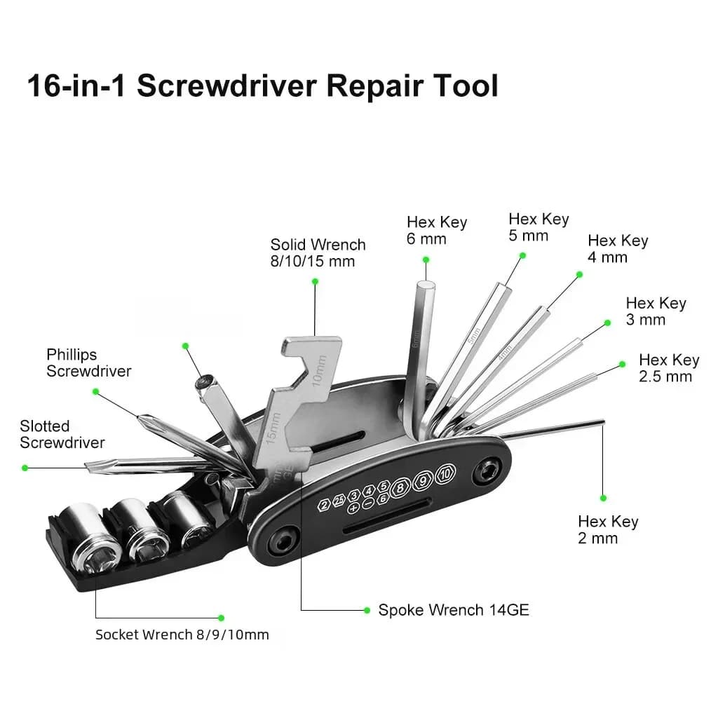 Bicycle Repair Multi-Tool Kit with Pump and Patches