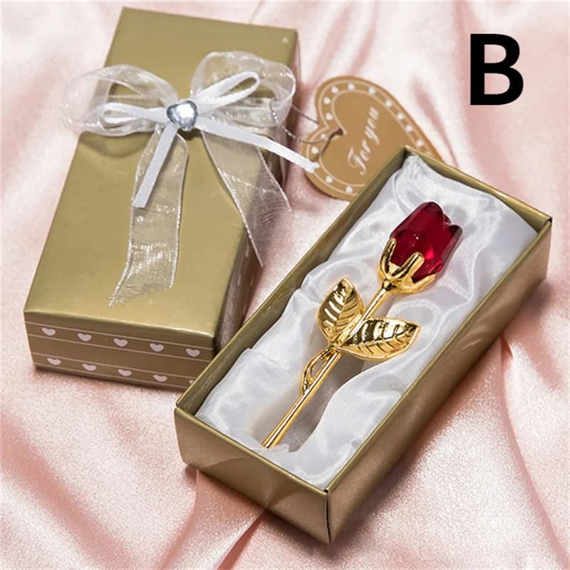 Valentine's Day Lovers' Gift X'mas Favors Souvenir Crystal Glass Rose Flower Figurines Craft Home Wedding Decoration Ornaments