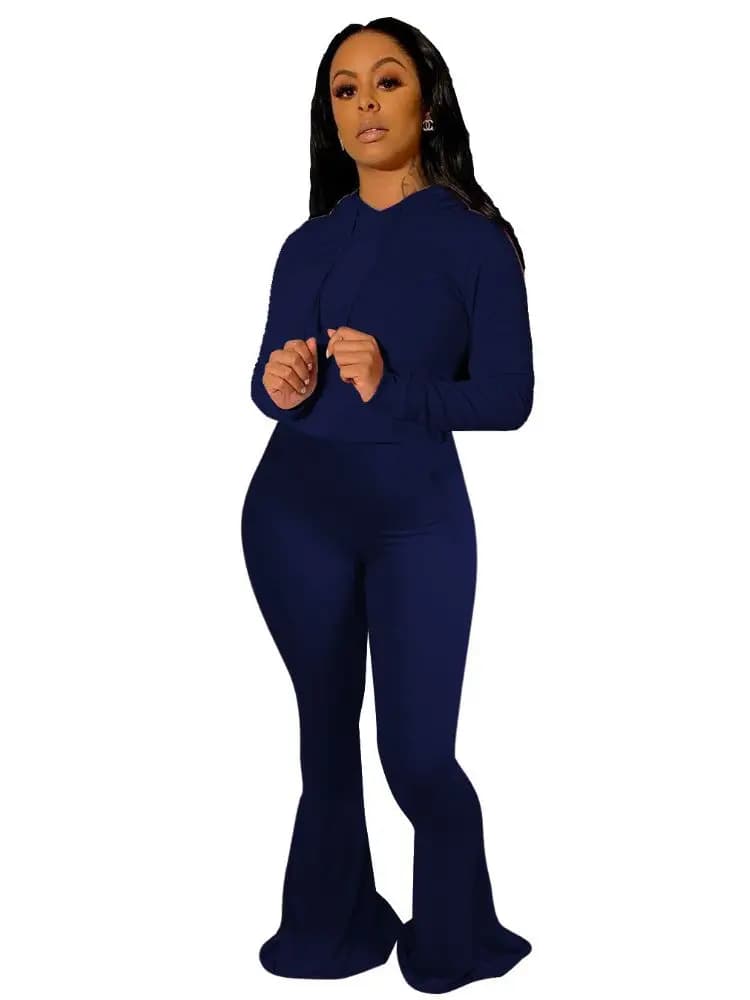 Women's Hooded Active Set Wide Leg Flare Pants