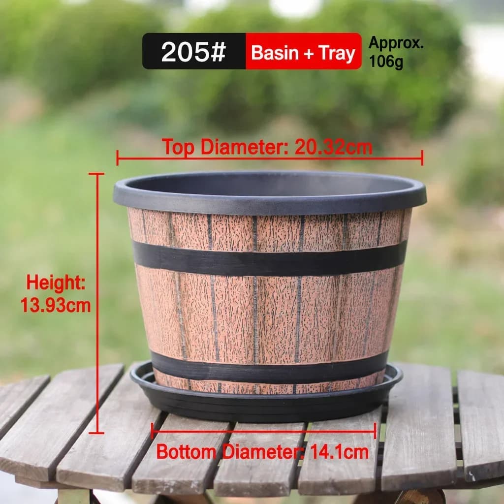 Whiskey Barrel Shaped Planter Pot with Drainage