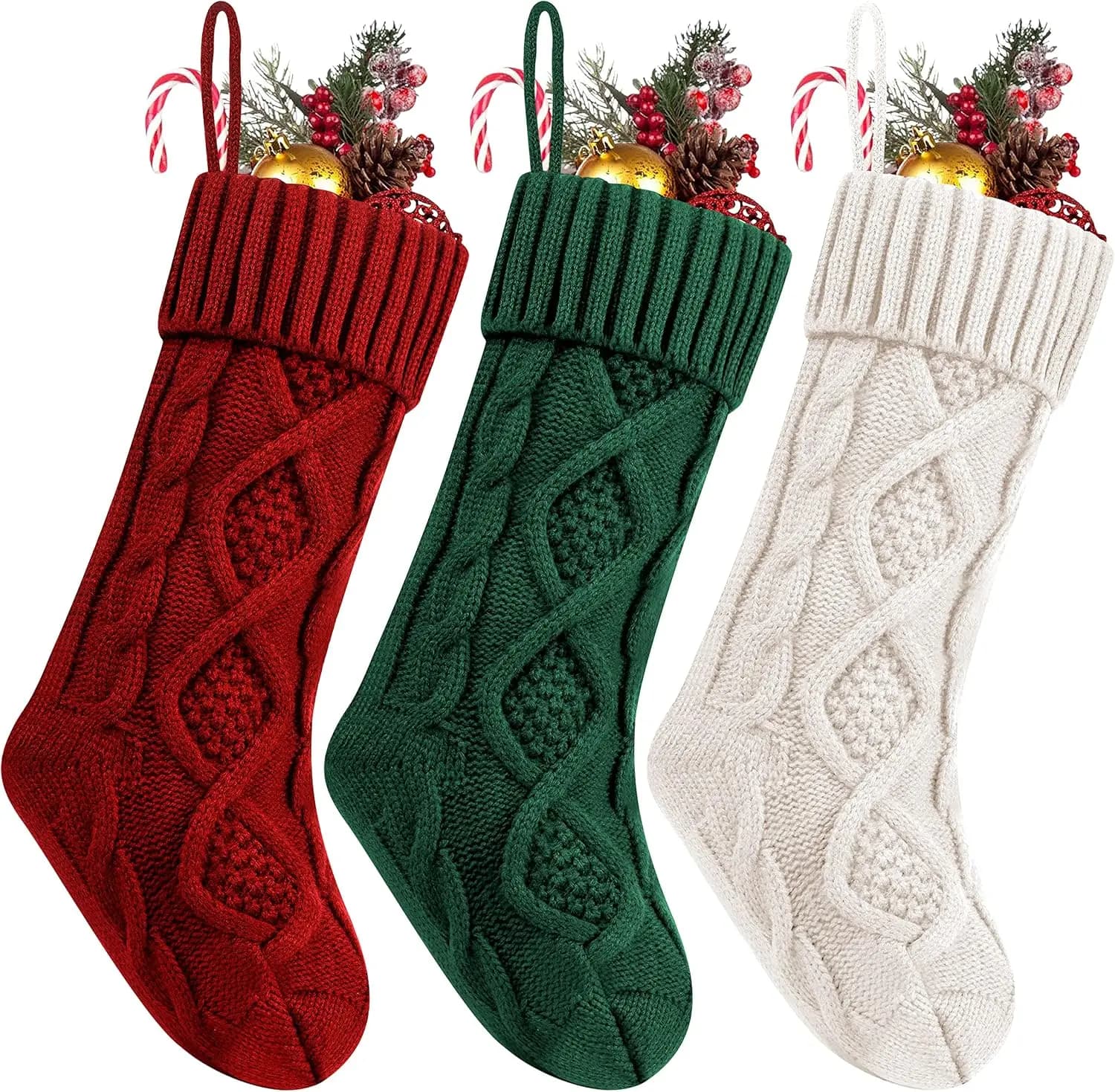 Knit Christmas Stockings with Santa Design