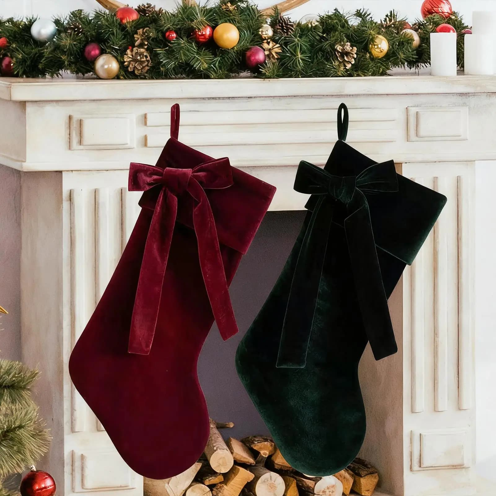 Velvet Christmas Stocking with Elegant Bow