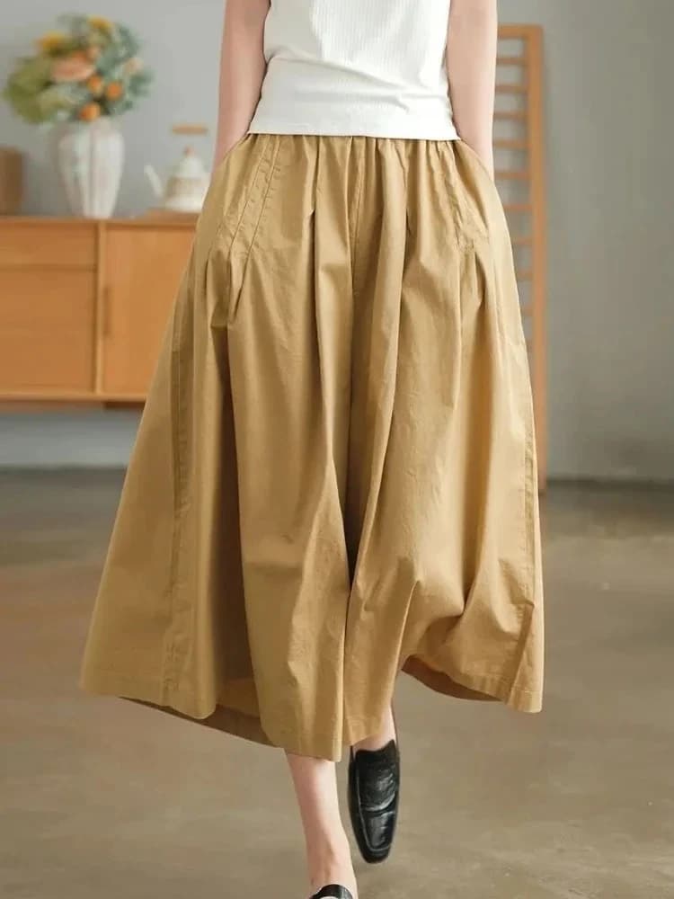 Wide Leg Cotton Elastic Waist Pants