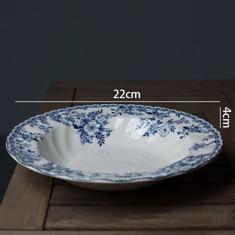 Blue and White Ceramic Dinner Plate Set