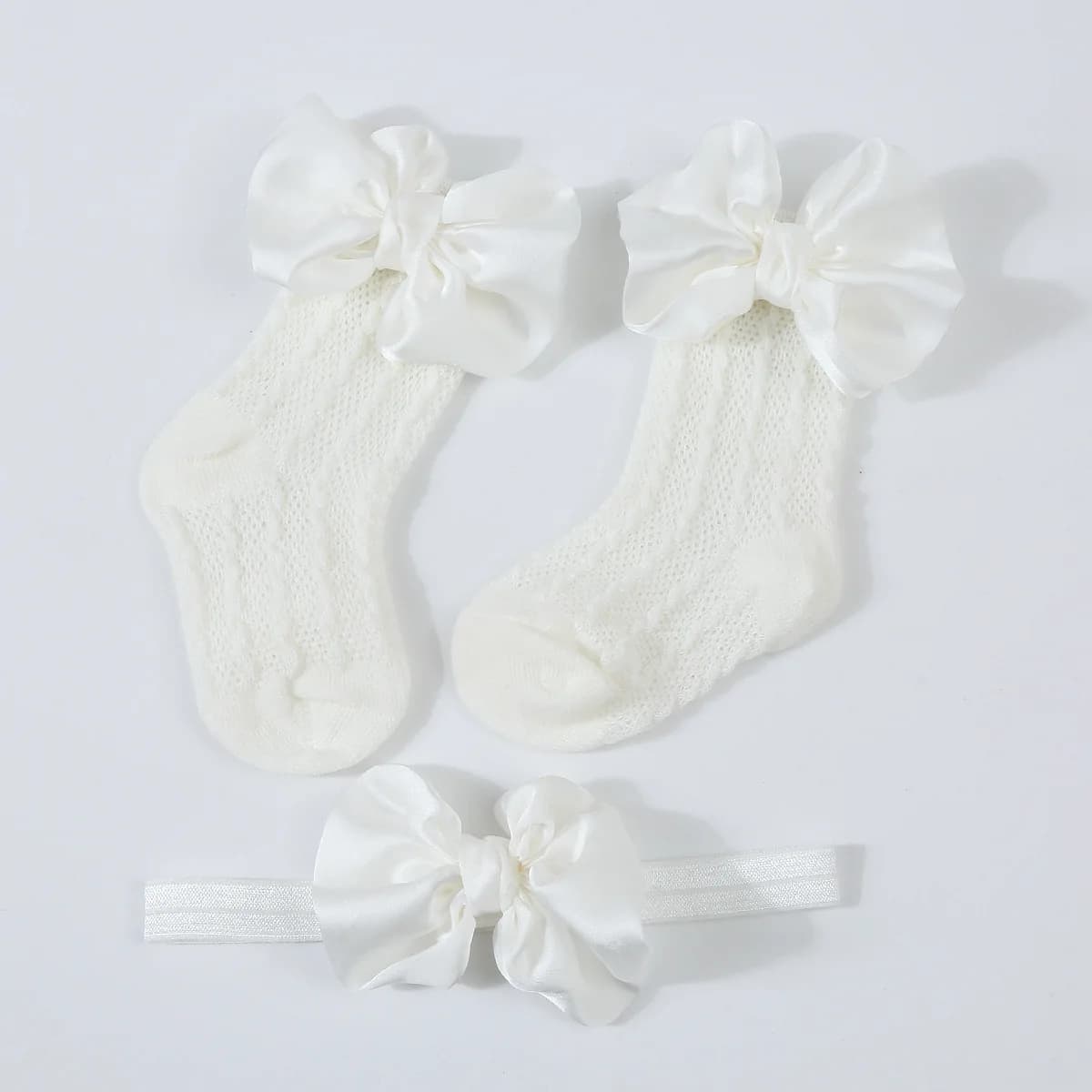 Newborn Bowknot Headband and Hollow Knit Socks Set