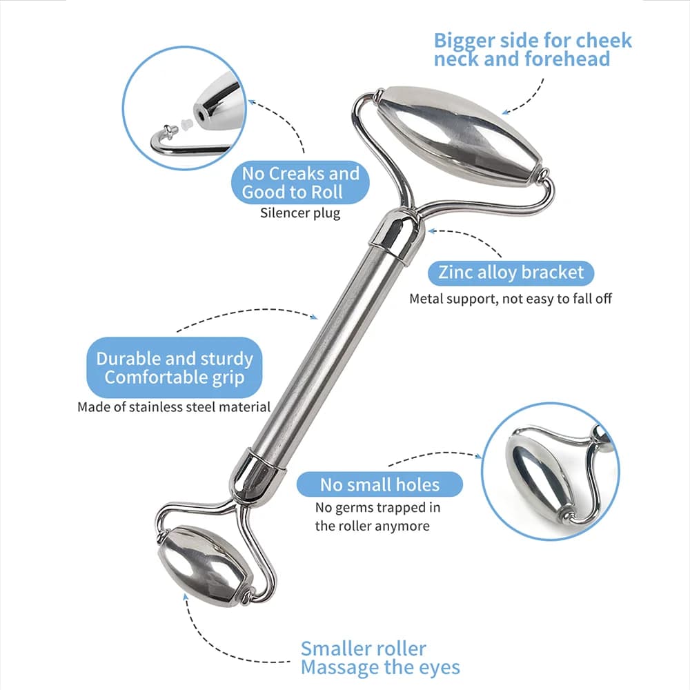 1pc Stainless Steel Facial Roller, Made of 304 Stainless Steel, Double-Headed Design, Facial Massage Tool