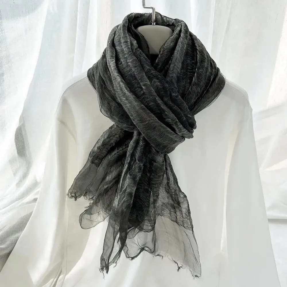 Lightweight Linen Silk Gradient Blue Scarf
