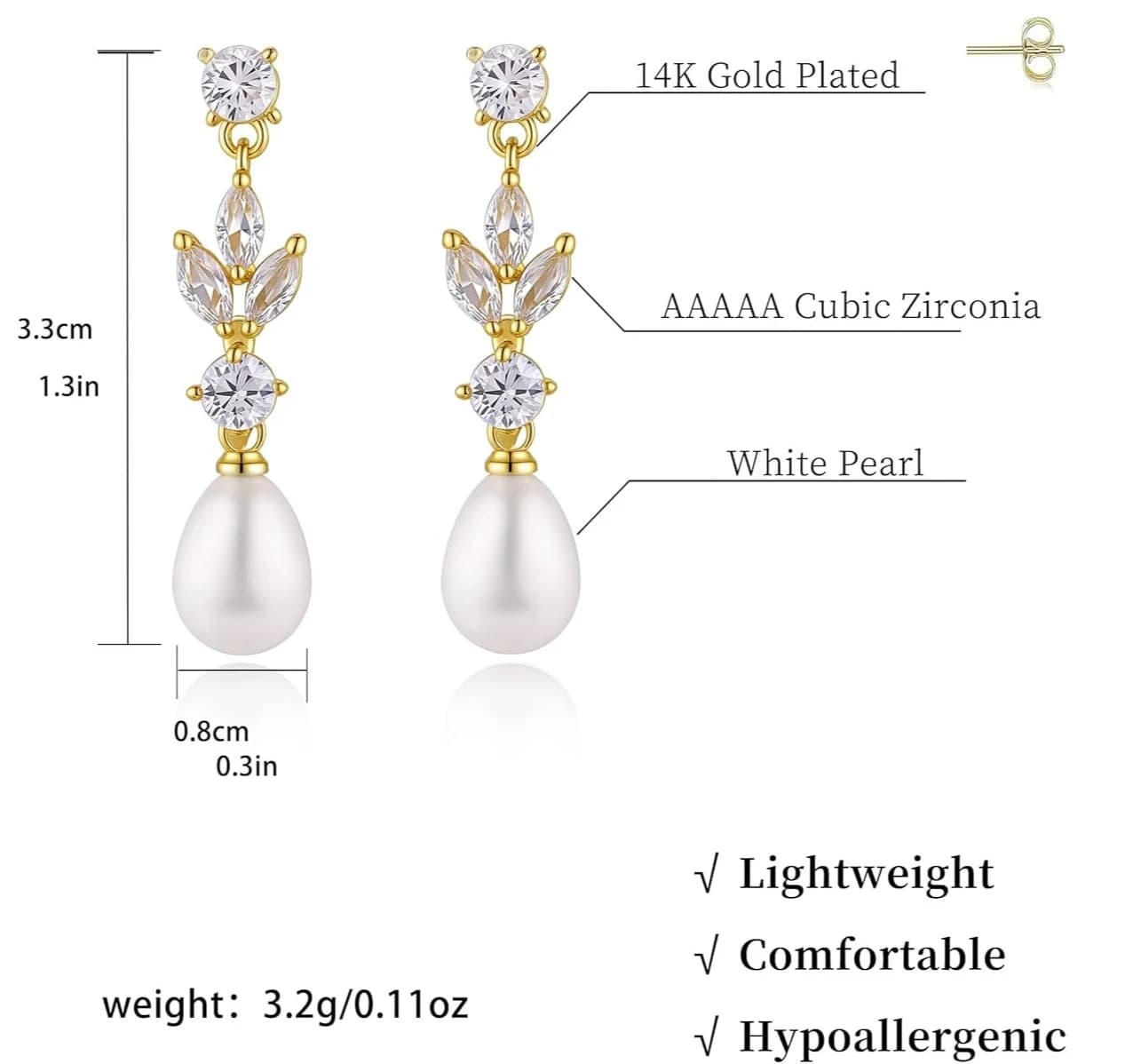 Pearl Drop Earrings with Zircon Accents