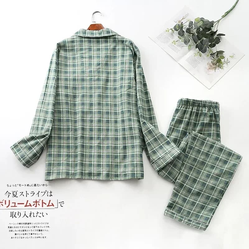 Pajama Men Clothing Sets for Spring Autumn and Winter Long-sleeved Trousers Suits Brushed Cloth Cotton Plaid Pajamas Men Suit