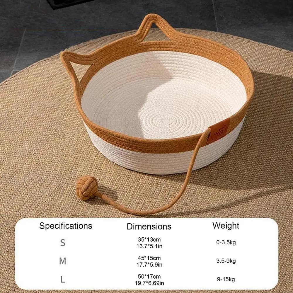 Hand-Woven Cotton Rope Cat Bed Basket