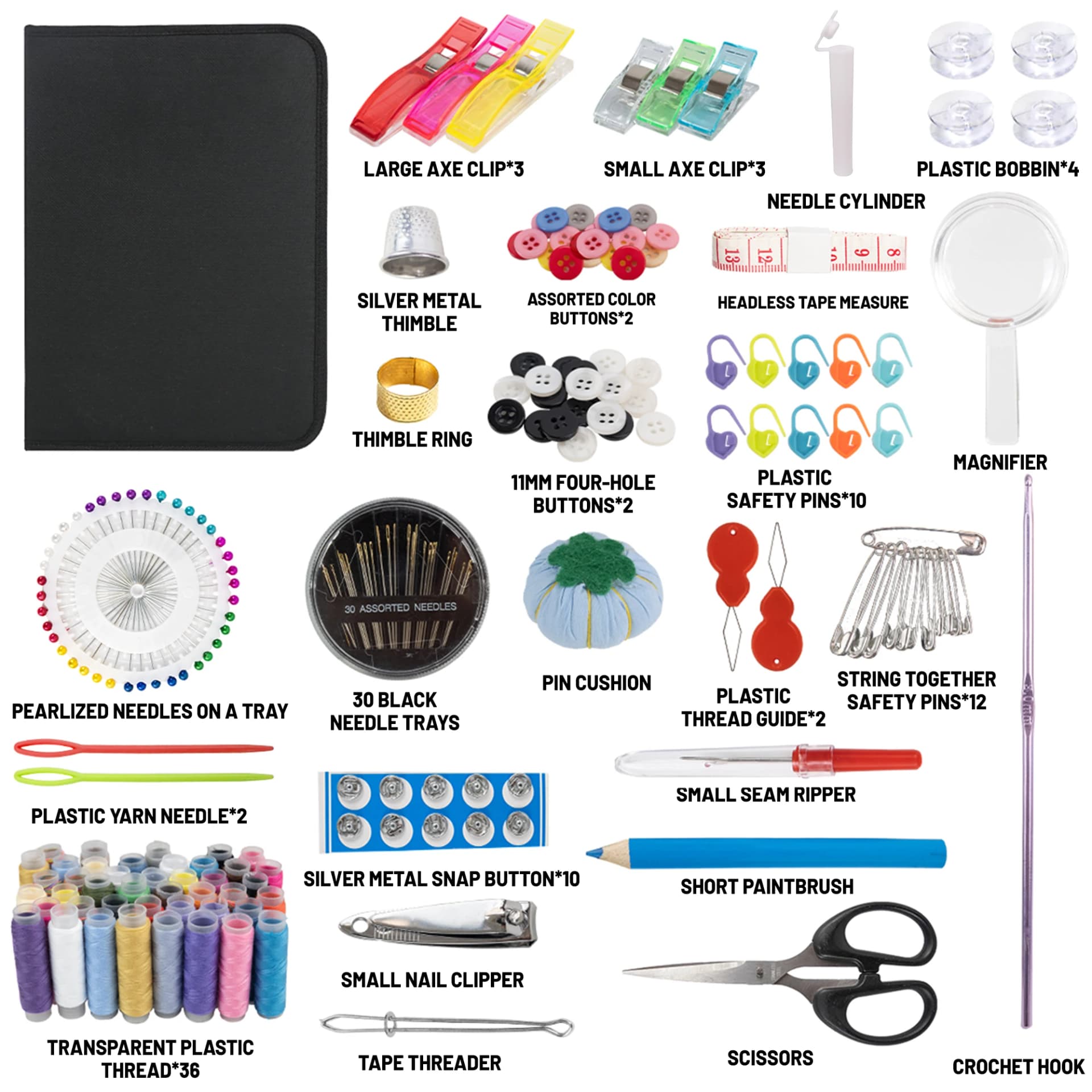 Complete Sewing Kit with Threads Needles Scissors Tape Measure Buttons Portable Travel DIY Embroidery Handwork Sewing Tool Set