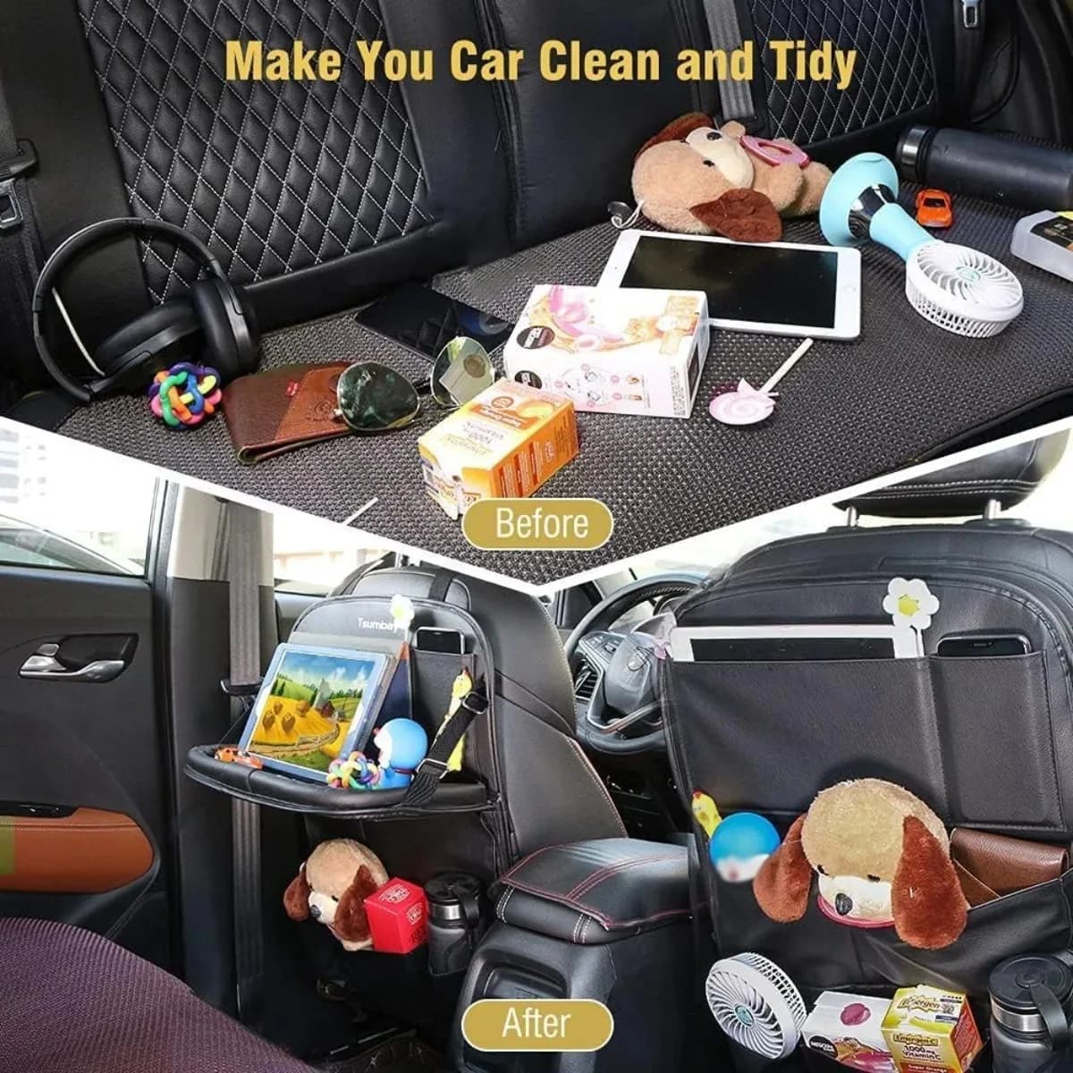 Car Seat Back Organizer with Foldable Table Tray