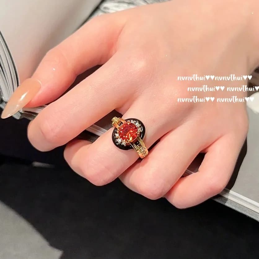 Lab Ruby Enamel Ring Round Cut Gold Plated