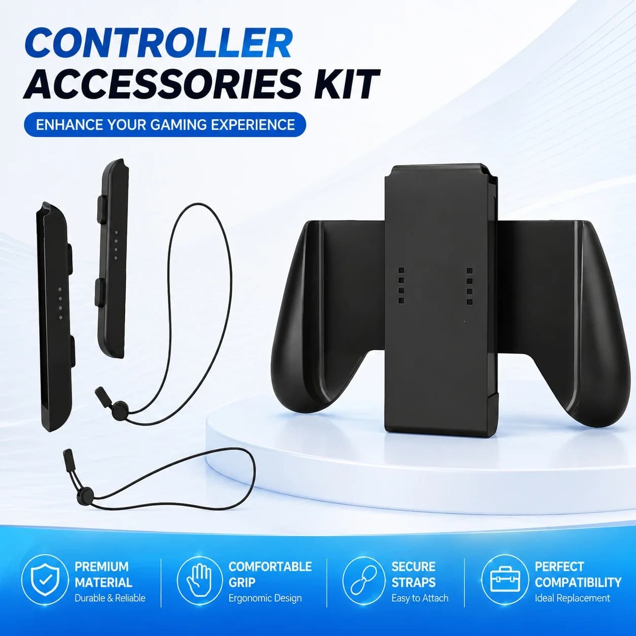 Game Controller Accessories Kit, Comfort Grip Handle Wrist Strap, Wireless Gaming Remote Grip Holder for Handheld Console