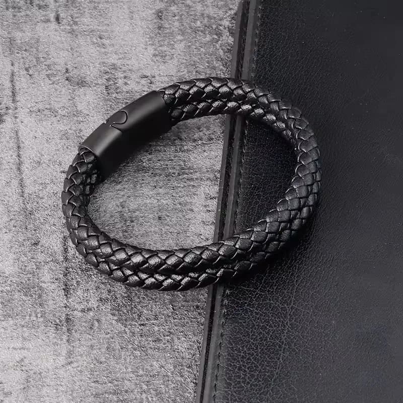 Men's Handwoven Double-Layer Leather Bracelet