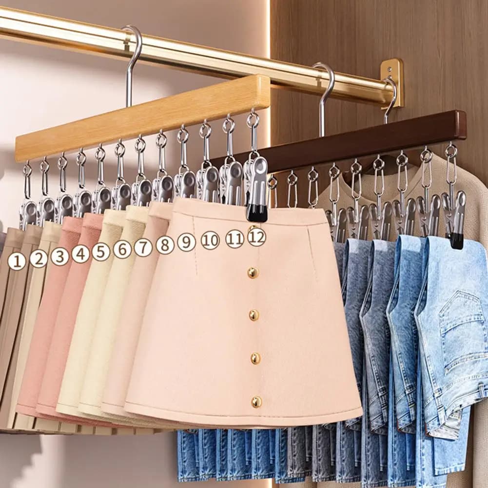 Multi-Clip Space-Saving Closet Hanger