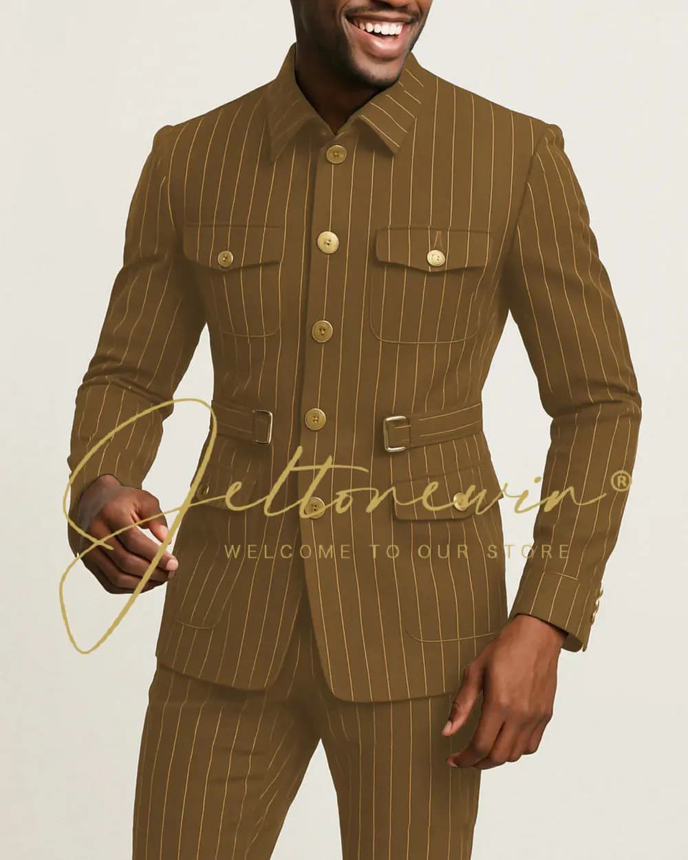 Men's Navy Pinstripe Slim Fit Suit