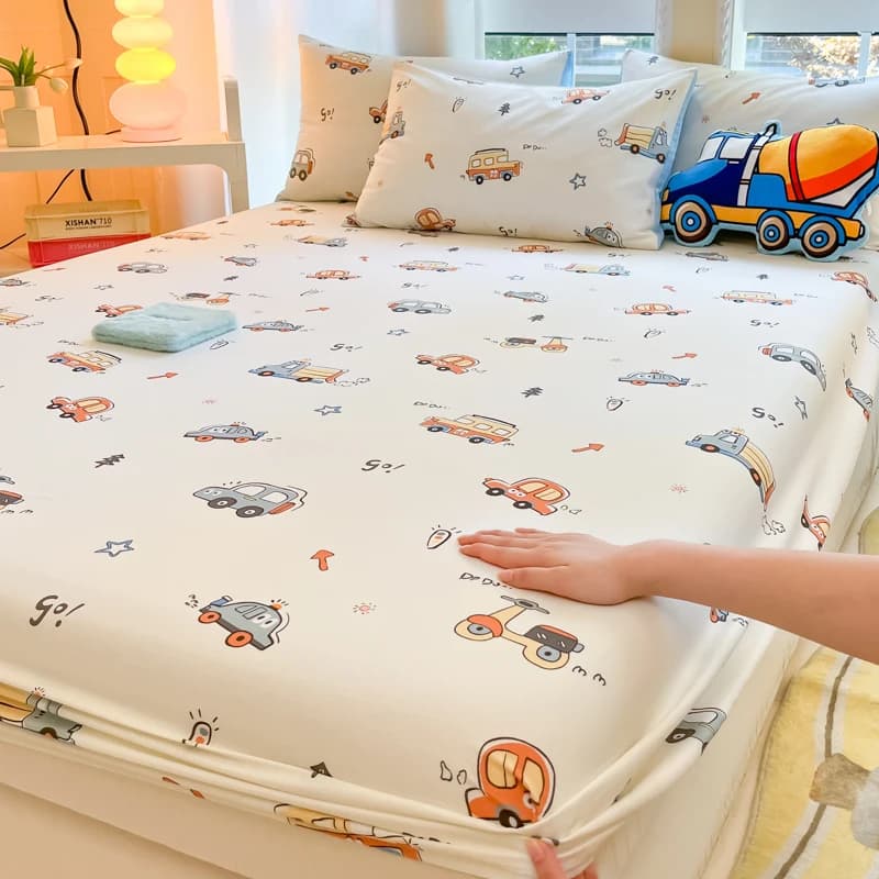 Cotton Fitted Sheet for Kids with Car Print