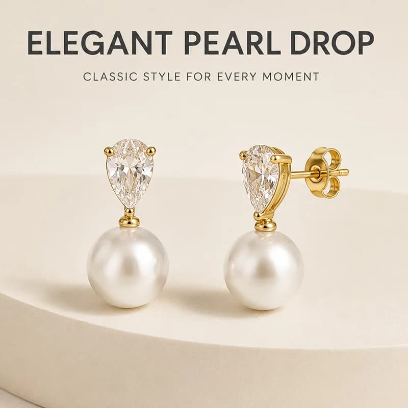 Pearl Teardrop Cubic Zirconia Dangle Earrings