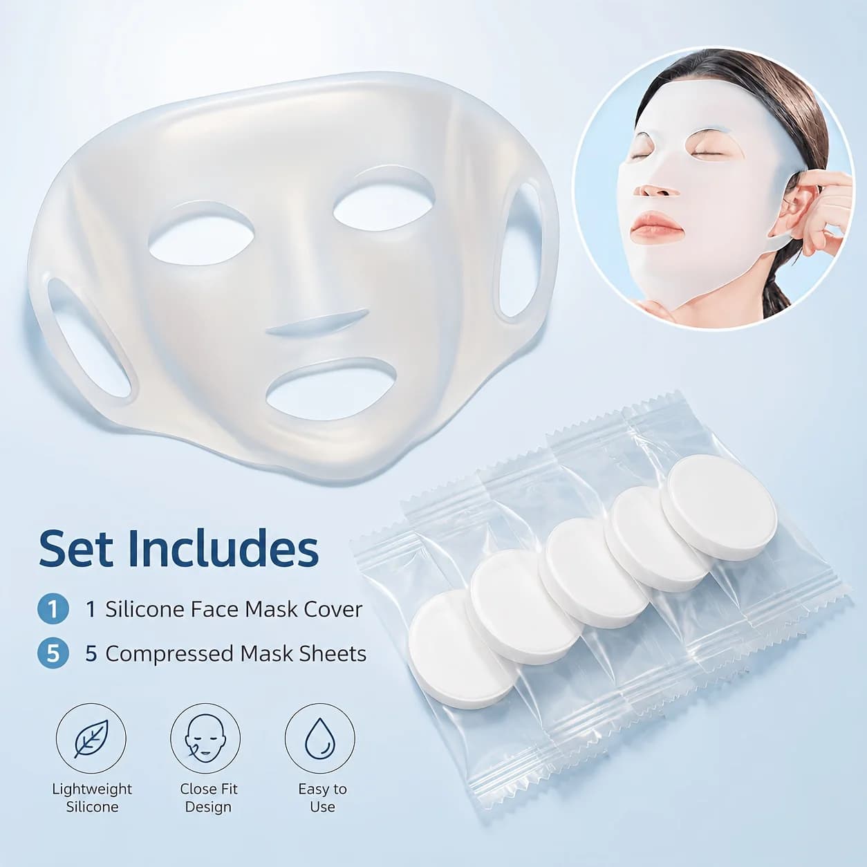 Reusable Silicone Face Mask Holder with Mask Sheets