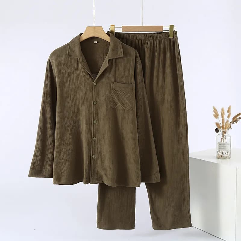 Men's Cotton Double-Layer Cardigan Sleepwear Set