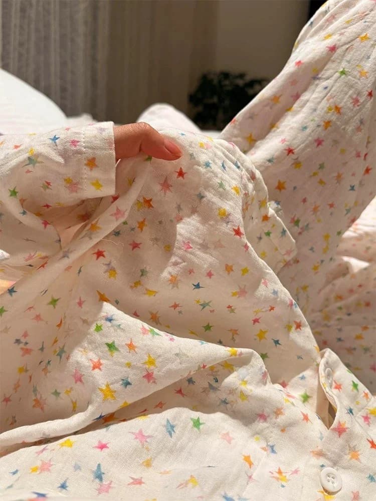 Women's Loose Long Sleeve Star Print Sleepwear Set