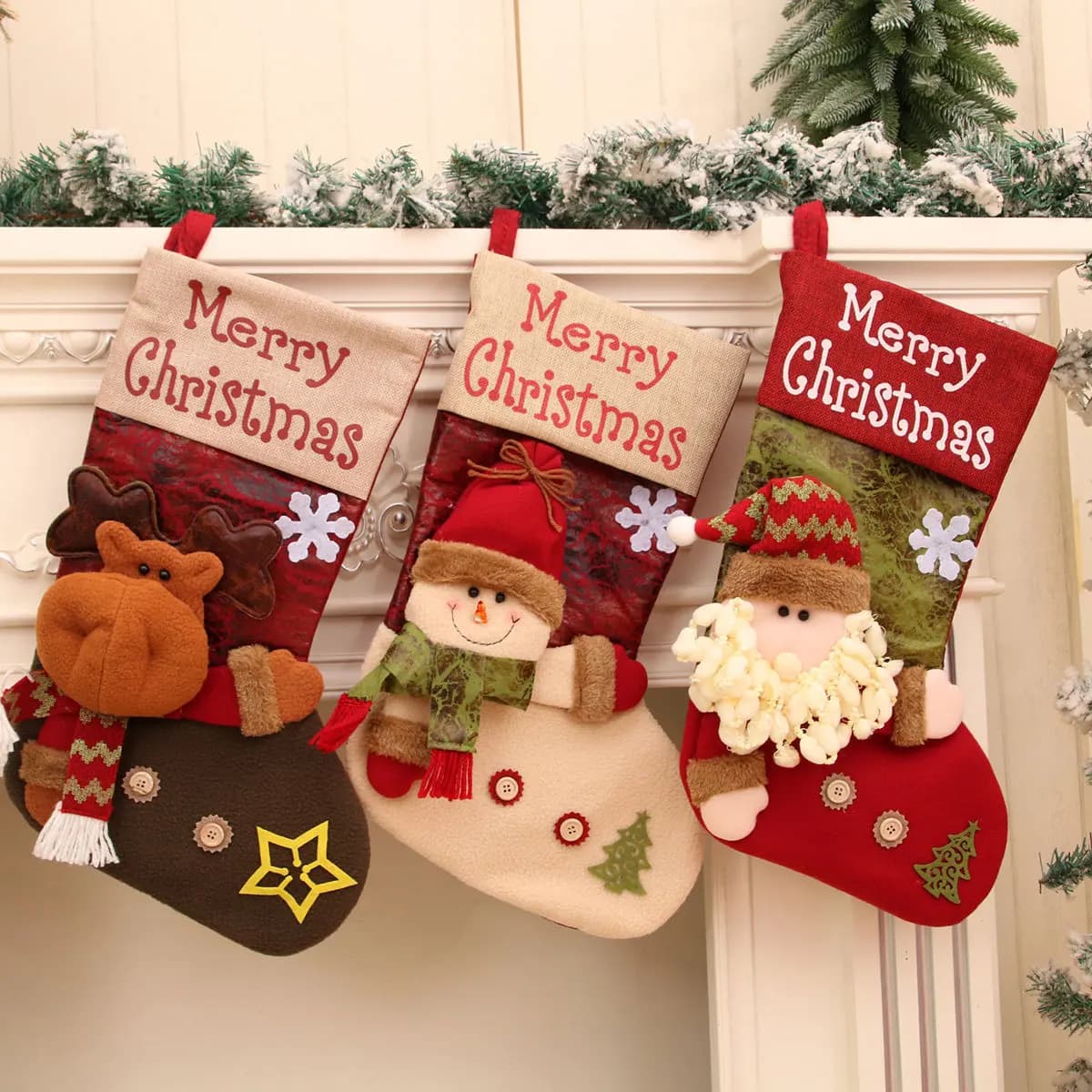 Large Plaid Christmas Stockings Set