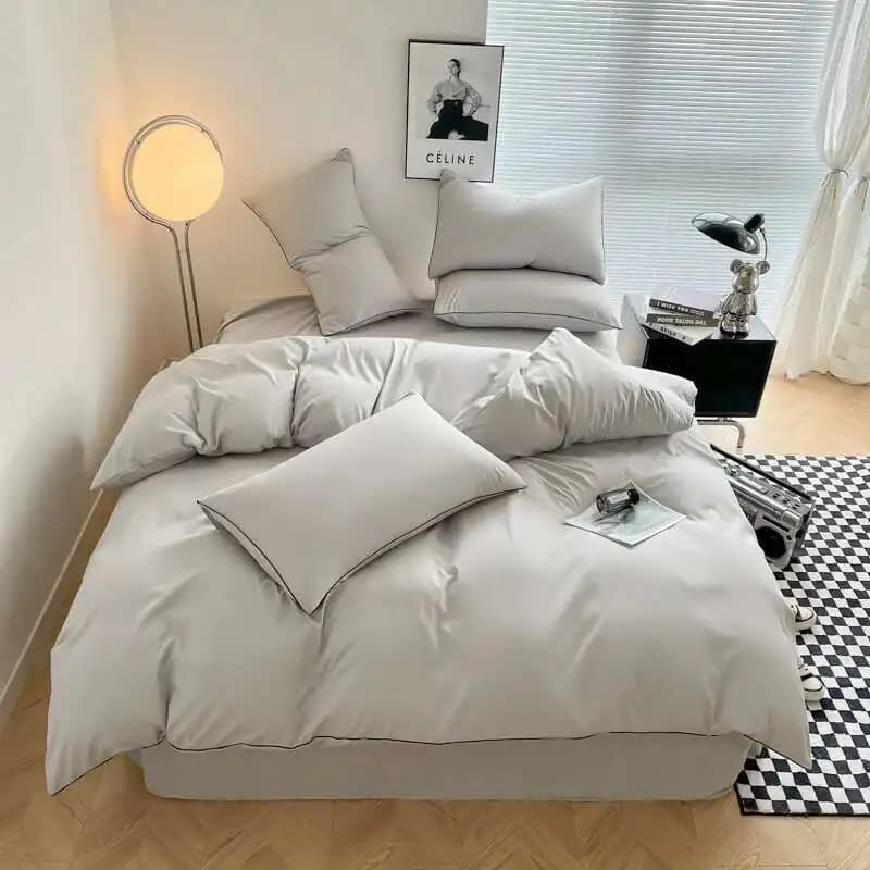 Black Bedding Set - Minimalist Queen/King Size Quilt Set 100% Cotton Plain Bed Cover Full Set (Includes Pillowcases)​