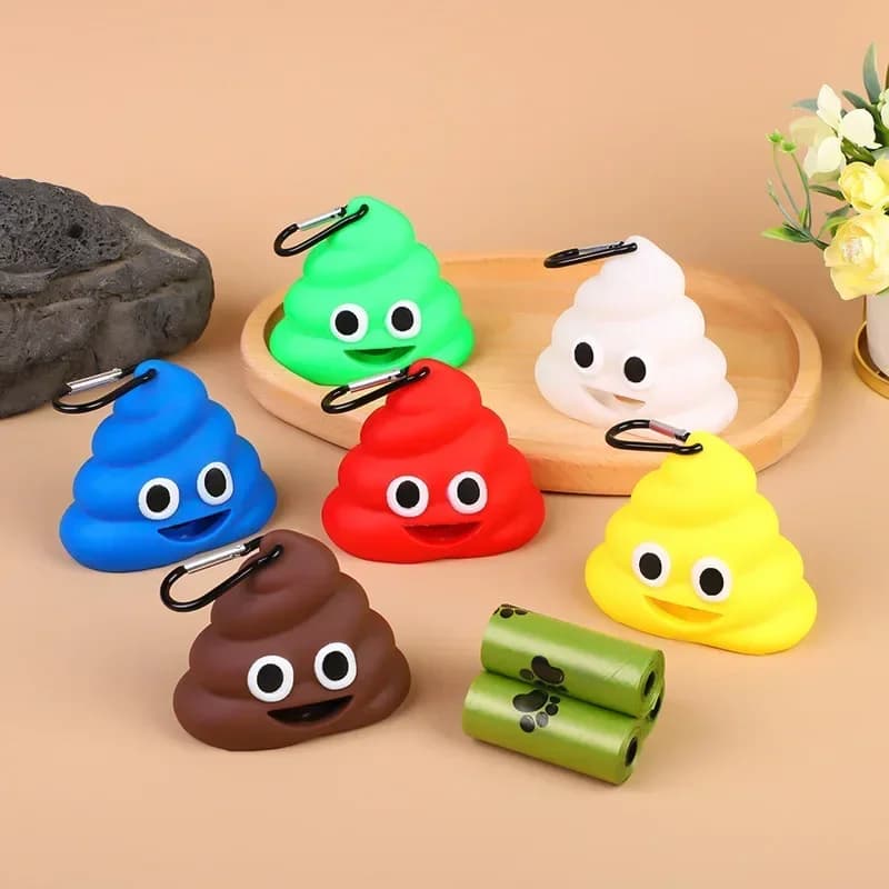 Poop Shaped Waste Bag Holder with Leash Clip