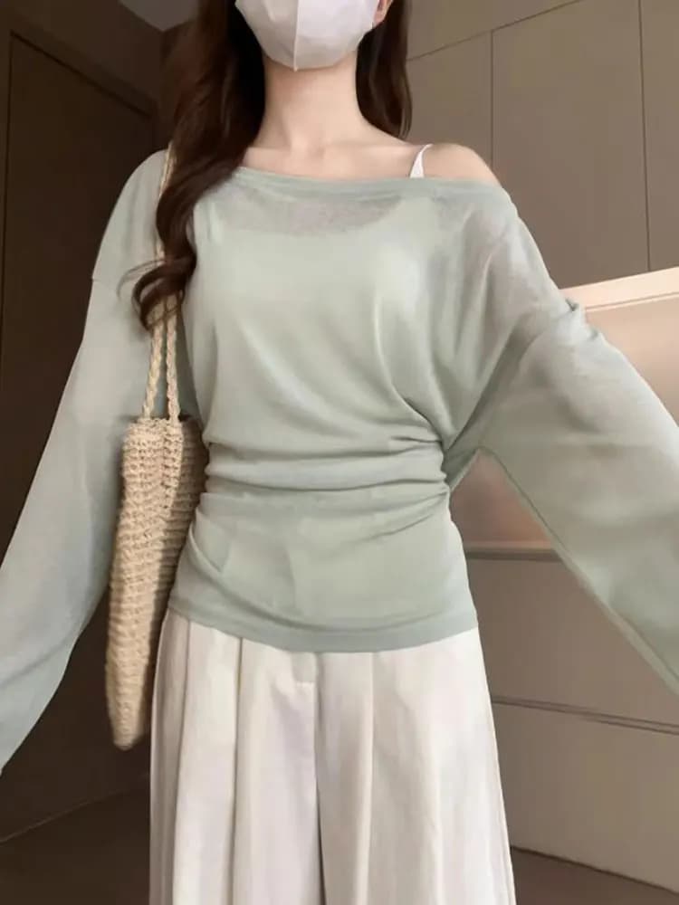 See Through Long Sleeve Oversize T Shirt