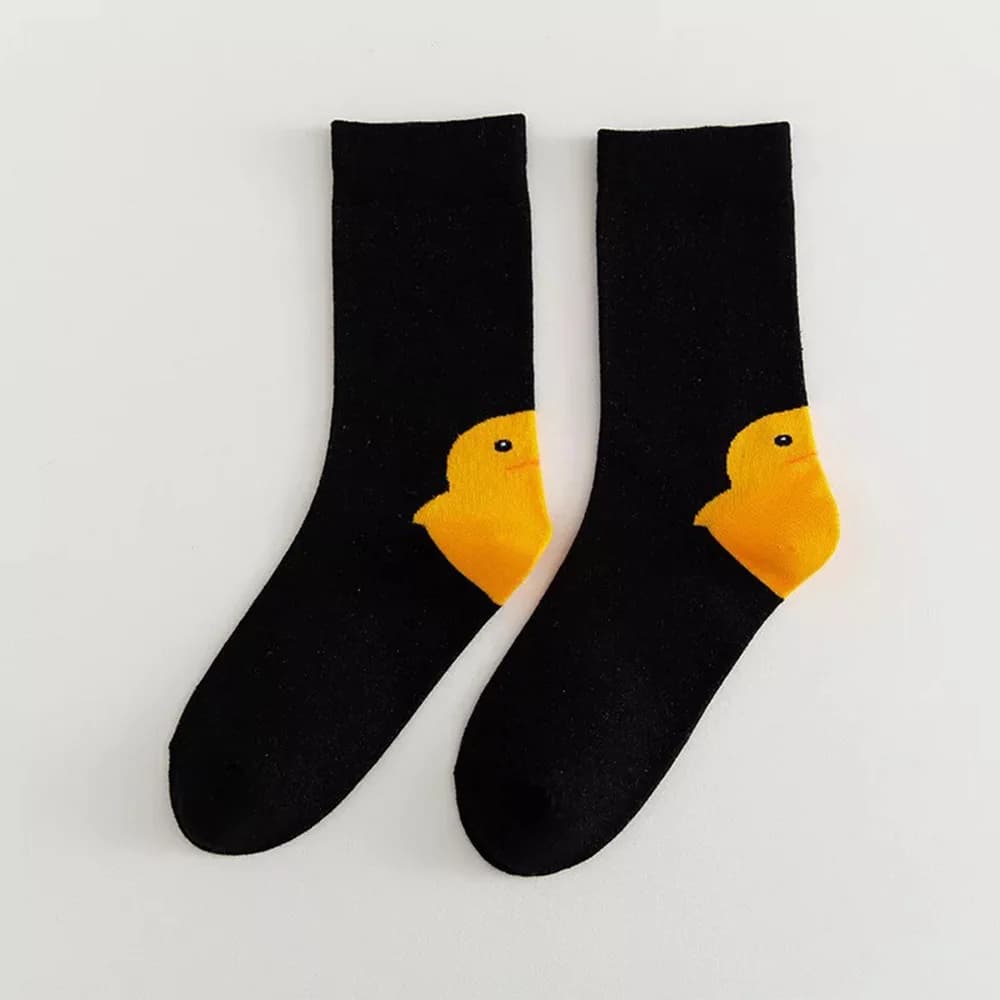 Women's Cotton Cartoon Duck Print Socks White