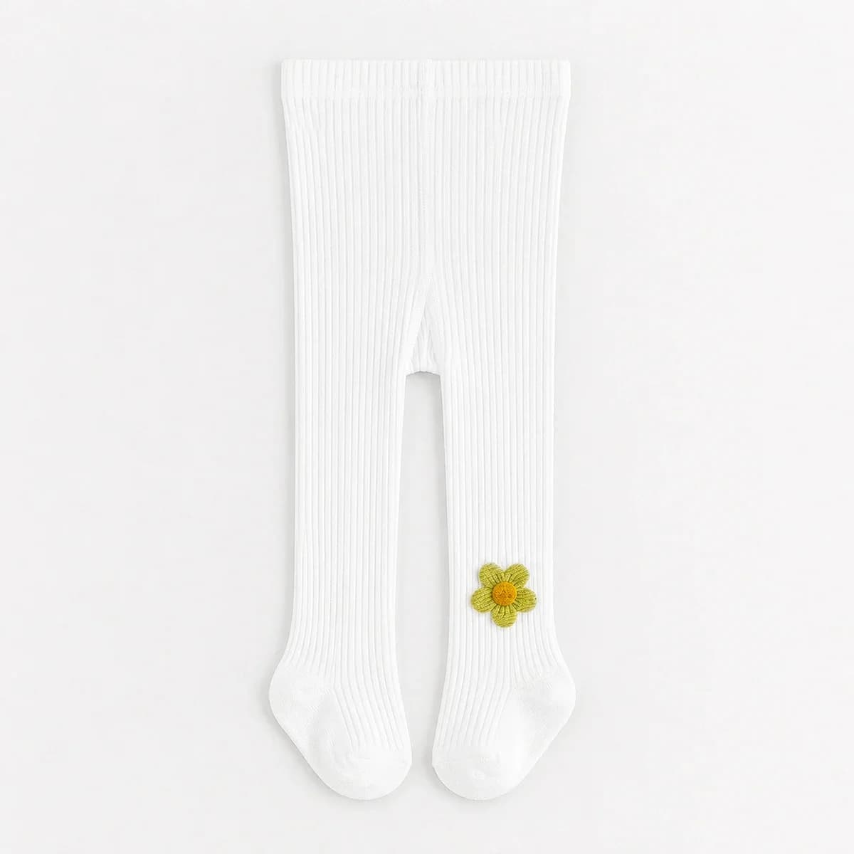 Kids Ribbed Tights With Floral Bow