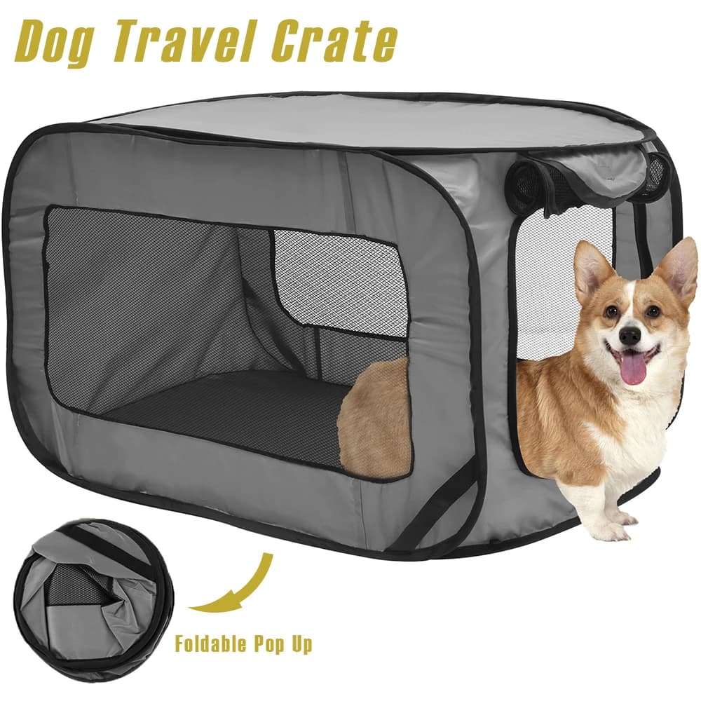 Foldable Dog Travel Crate with Mesh Door