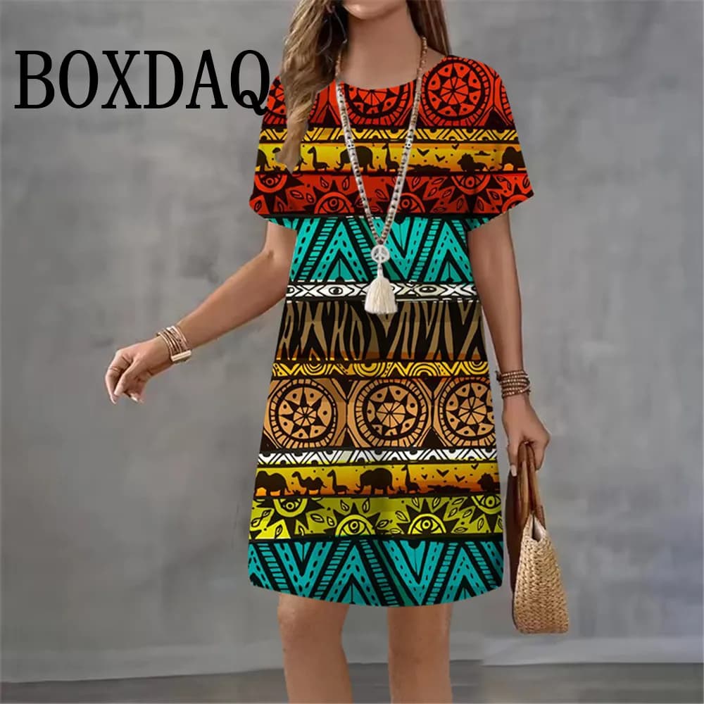 Geometric Ethnic Print Summer Dress