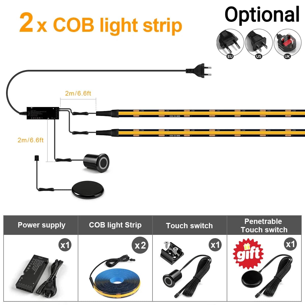 LED Strip Light Kit 2-10 PCS Linkage Lighting EU US UK Black PCB Board With Embedded Touch Switch & Touch/Hand Scan Panel Switch