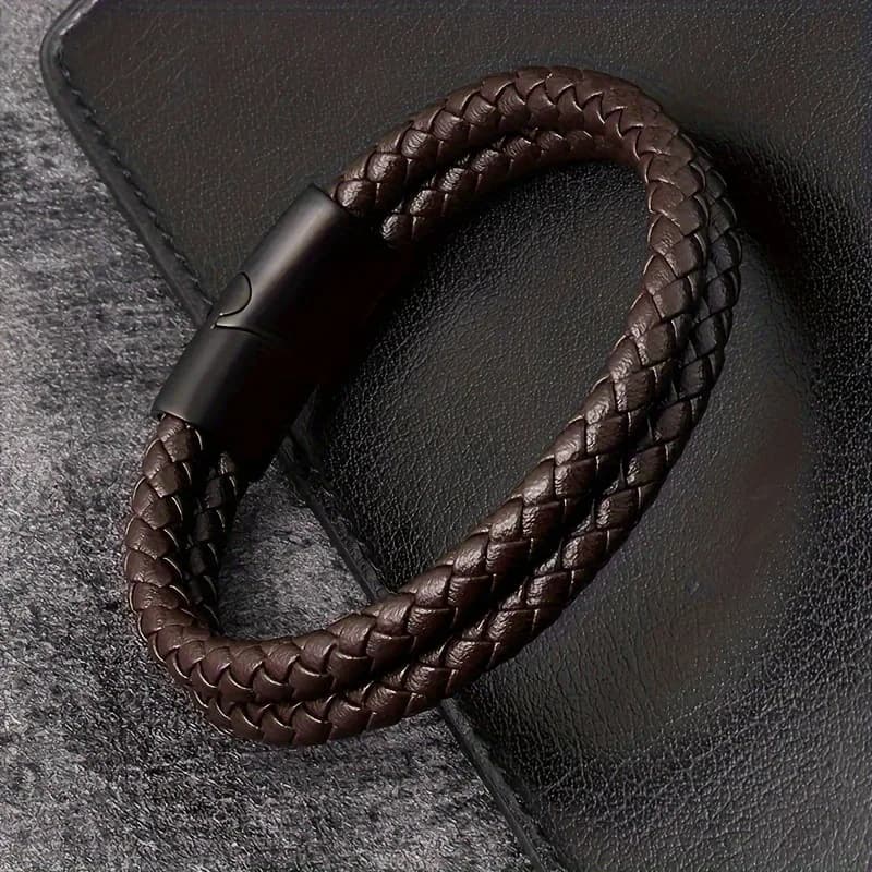 Men's Handwoven Double-Layer Leather Bracelet