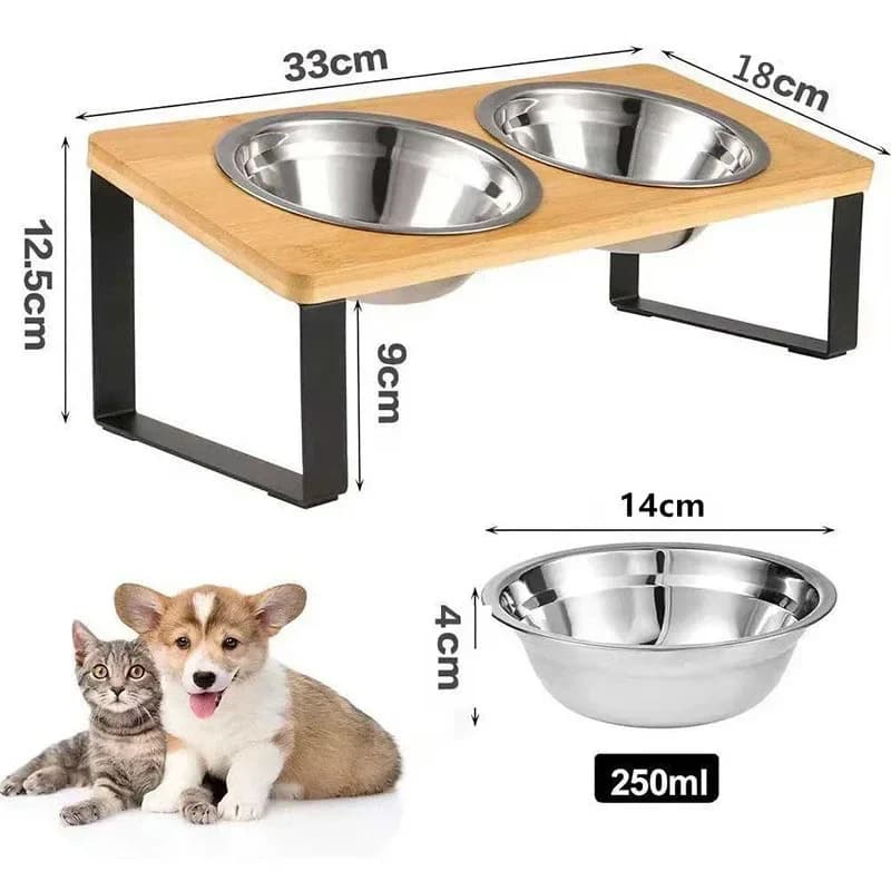 Elevated Tilted Cat Bowl Stand with Stainless Steel Bowls