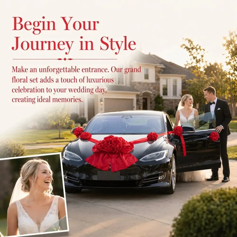 Large Wedding Car Front Decor Full Set Romantic Floral Ball Flower Arrangement Ribbon Bows Bridal Main Car Decor