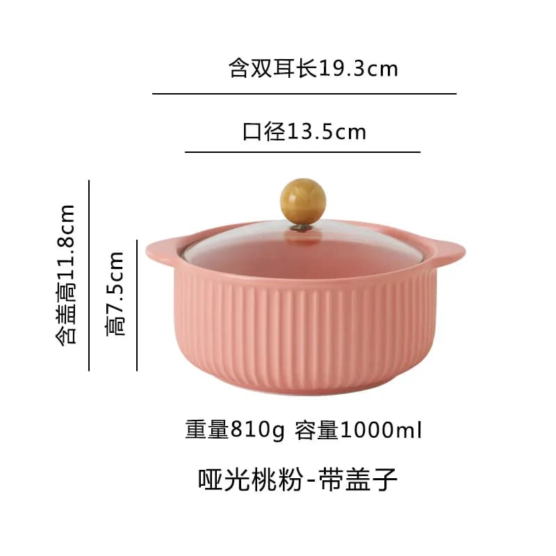 Ceramic Bowl with Glass Lid Stockpot