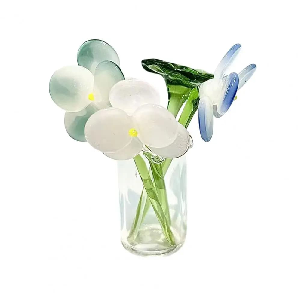 Hand-Blown Glass Flower Bouquet with Vase