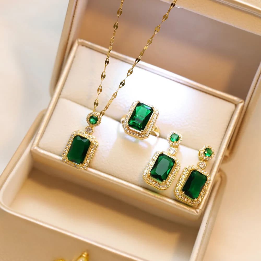 Square Rhinestone Jewelry Set