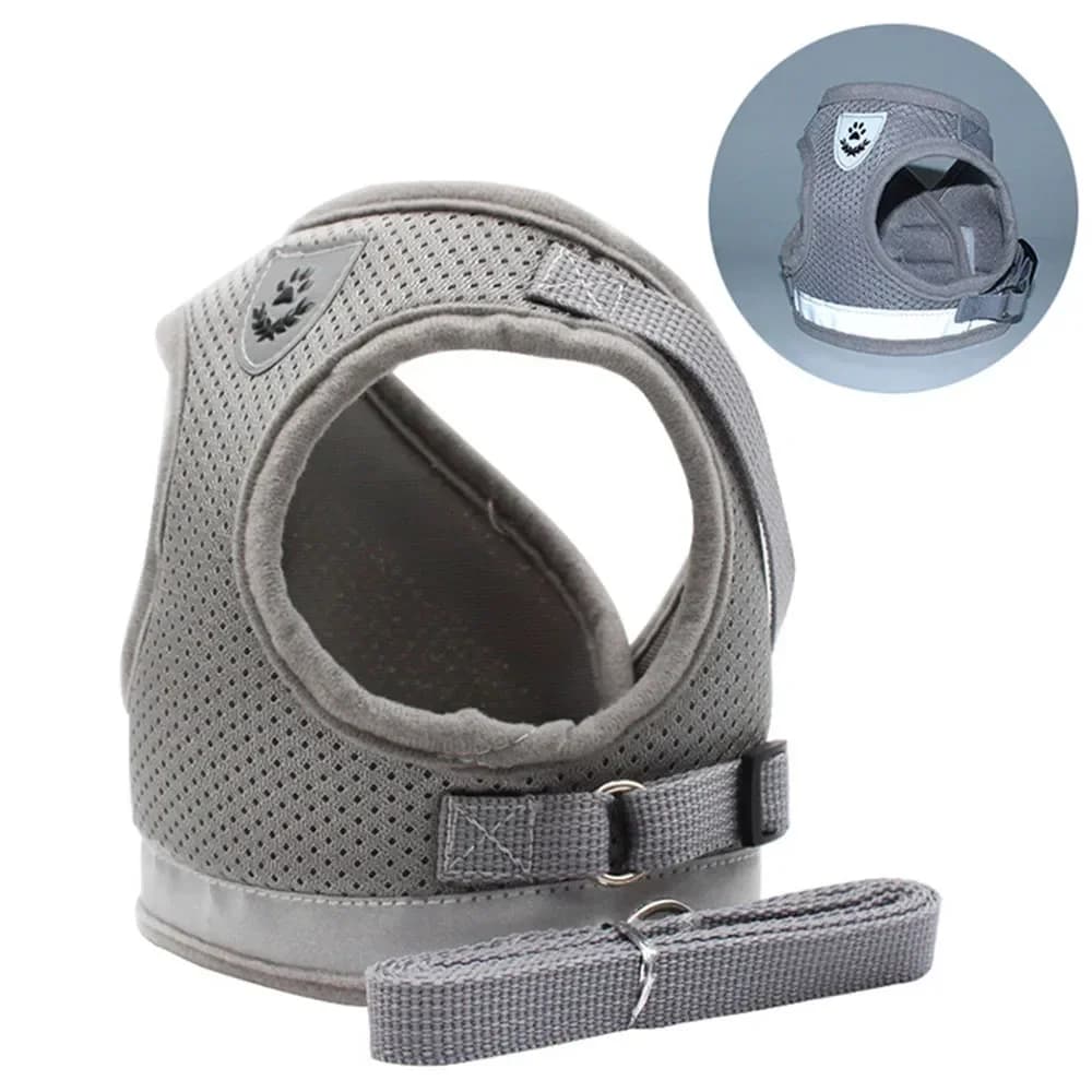 Adjustable Reflective Mesh Dog and Cat Harness with Leash