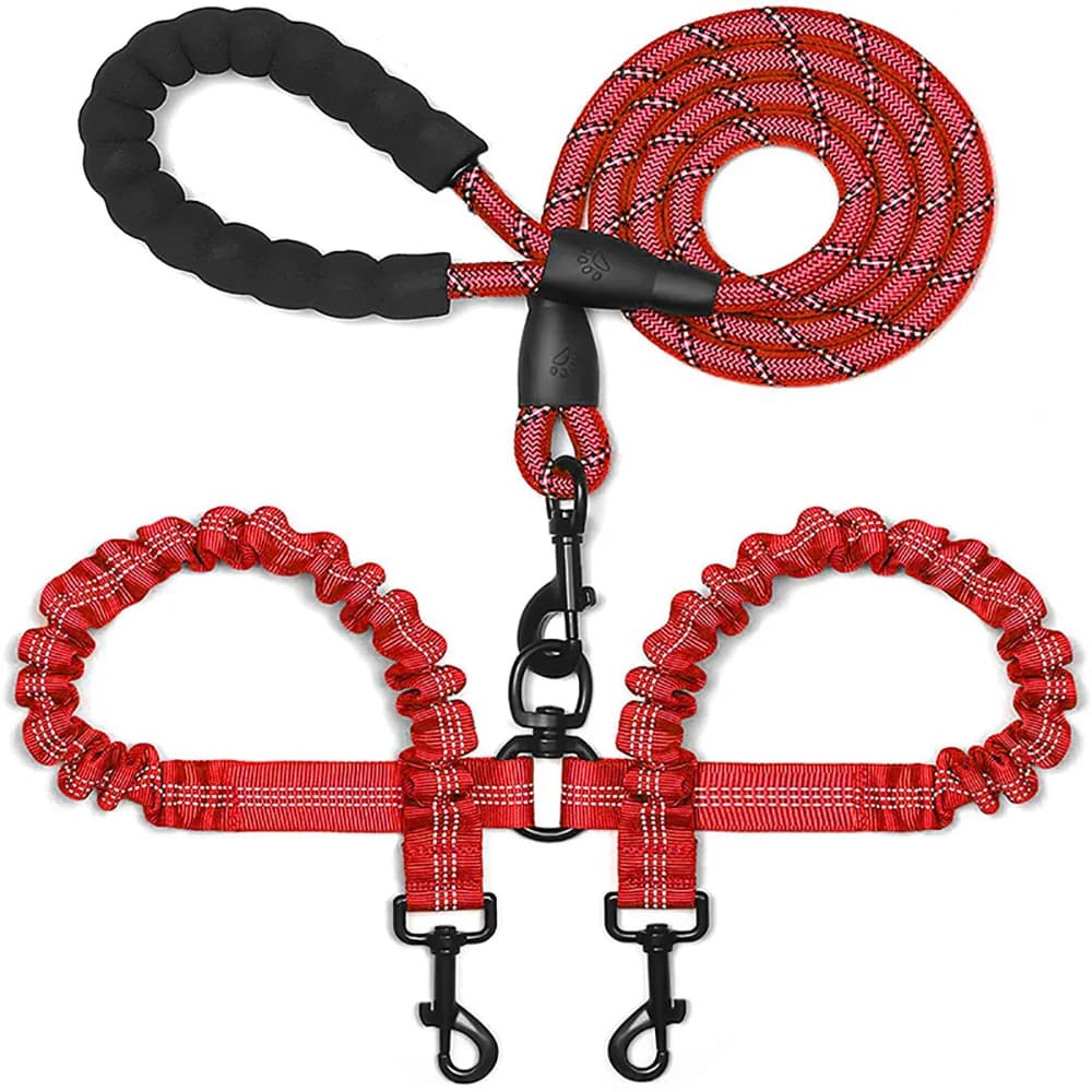 Double Dog Leash Coupler with Poop Bag