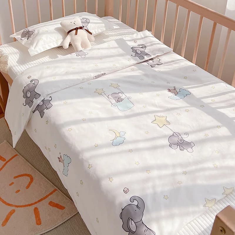 3Pcs Set Newborn Baby Crib Bedding Sets Cotton Soft Cartoon Print Color Bedroom Bed Cot Linen Quilt Cover Case Sheets Pillow