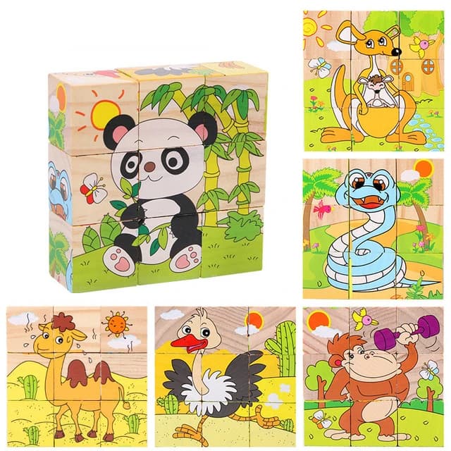 Wooden Animal Cube Puzzle Blocks