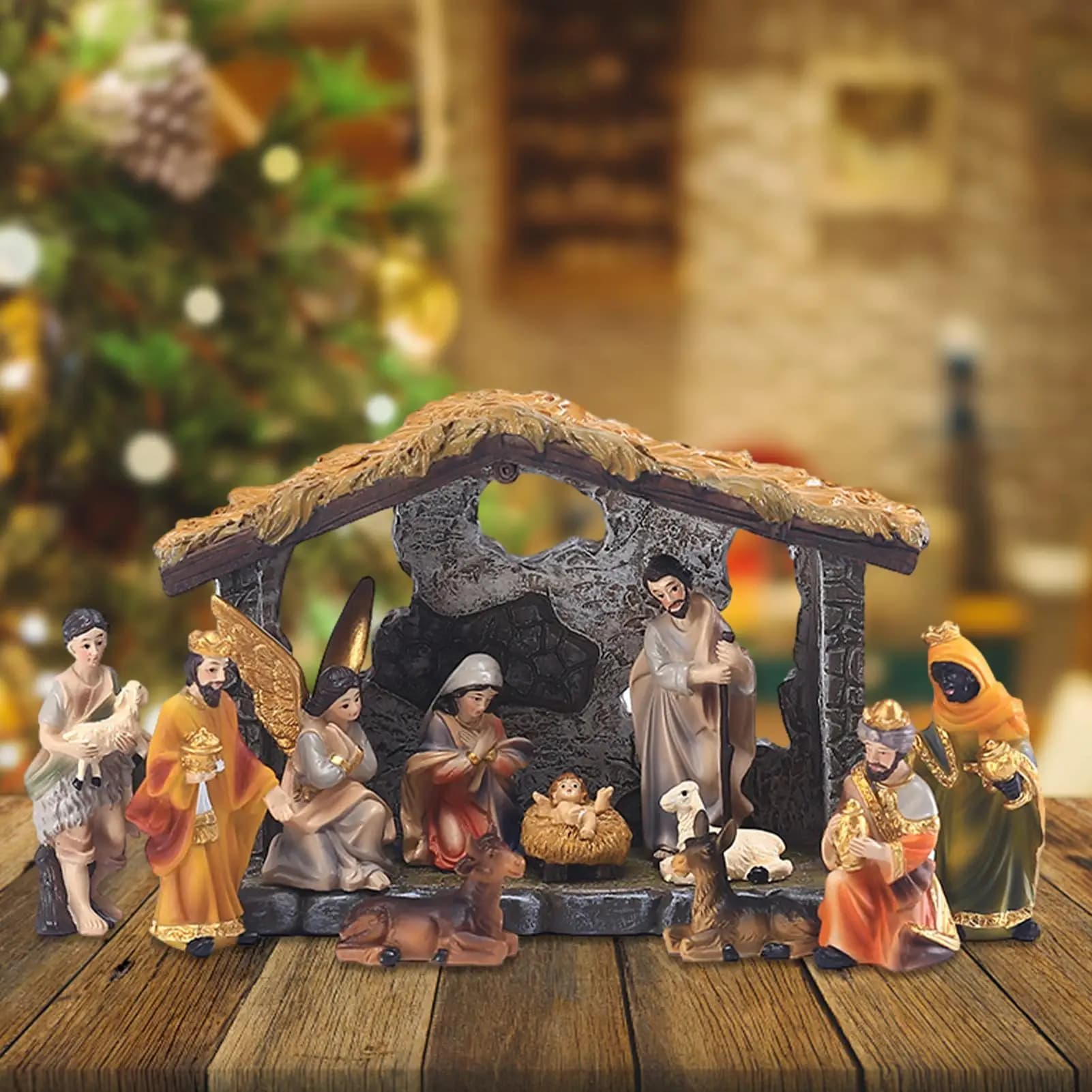 Resin Nativity Set with 12 Figurines