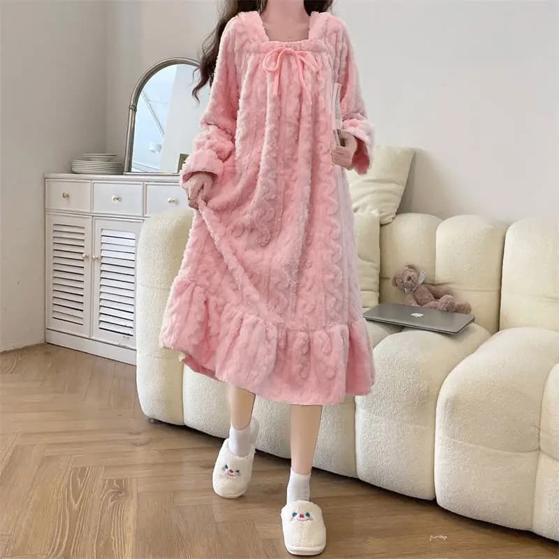 Thick Coral Fleece Long Sleeve Nightgown