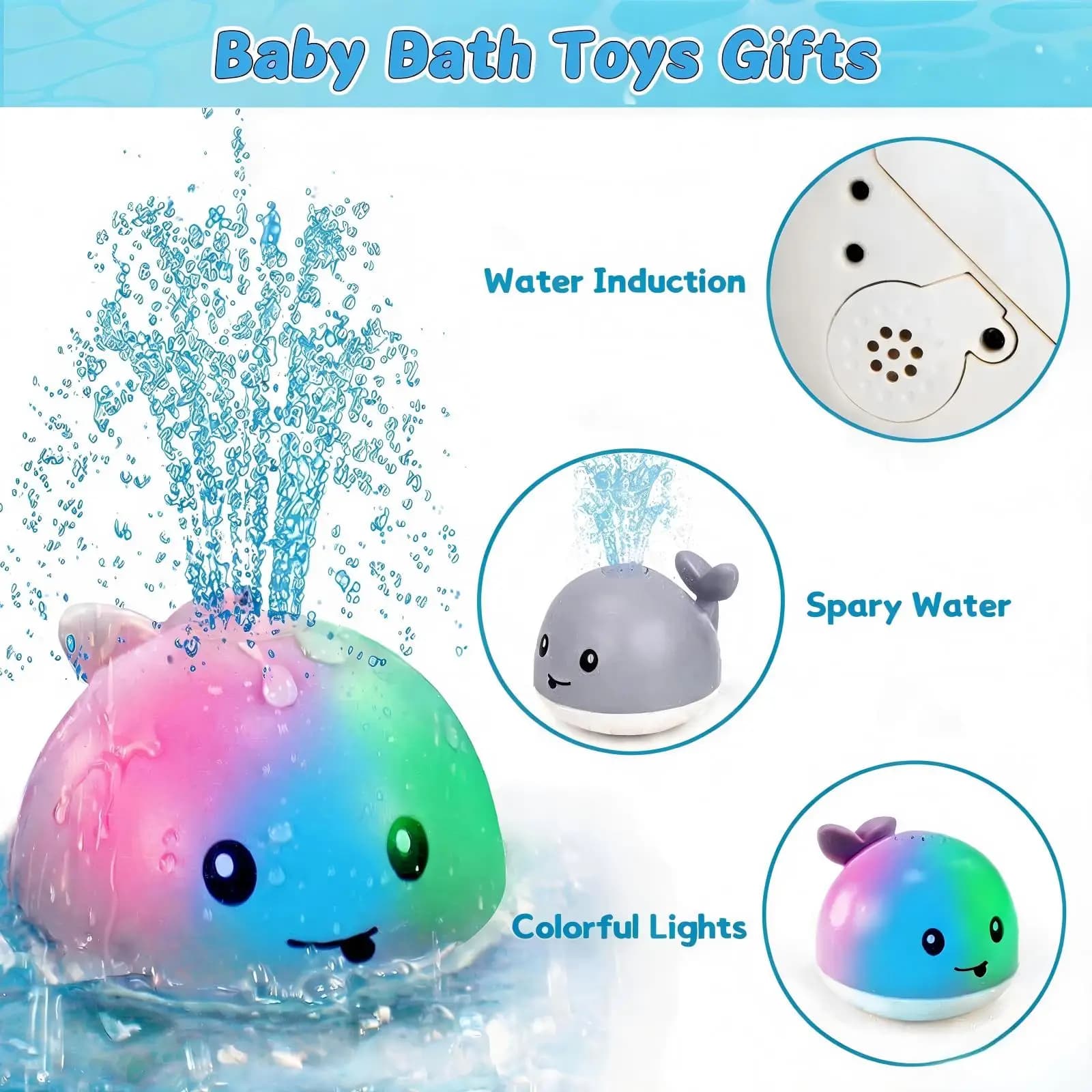 Baby Bath Toys,Toddler Bath Toys for Kids,Sensing Water-Spraying Luminous Whale, Pool Bathtub Shower Basin Baby Toy Infant Gifts