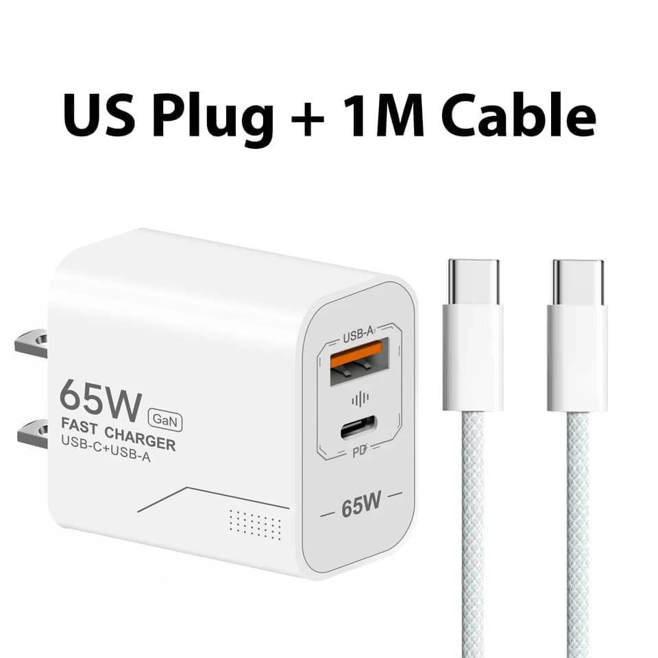 65W GaN USB C Charger 2-Port Fast Charging Phone Charger Power Adapter For iPhone Samsung Xiaomi Type C EU/US Plug Wall Charger